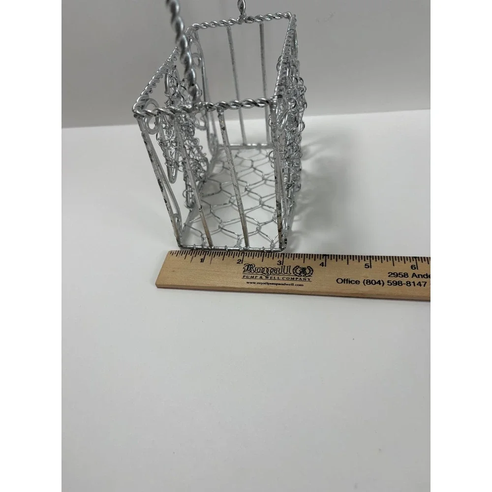Silver Wire Angel Basket Twisted Metal Handle Christmas Decor Holiday